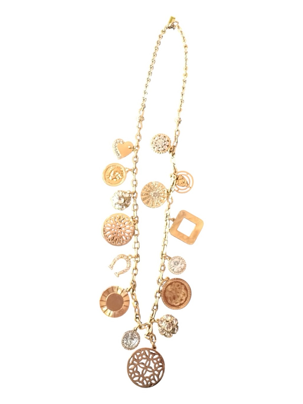 The Limited Gold Tone Rhinestone Multi Charm Statement Necklace 16"
